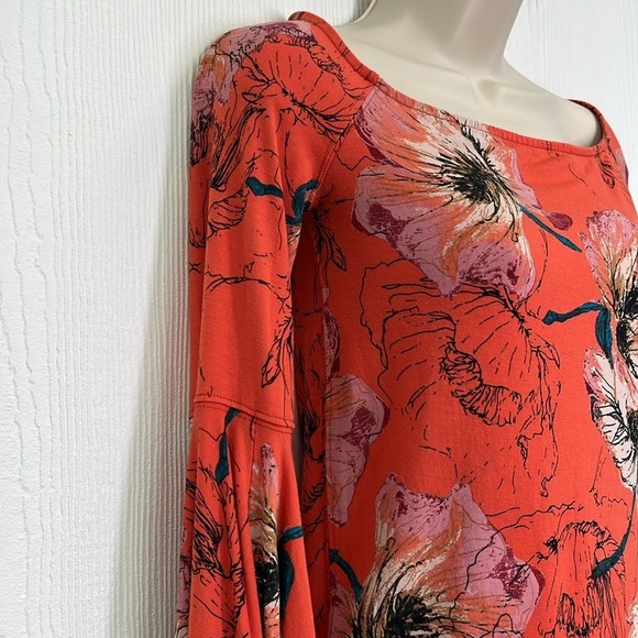 Free People - Birds Of Paradise Boho Floral Off Shoulder Bell Sleeves Top Small - Picture 5 of 11